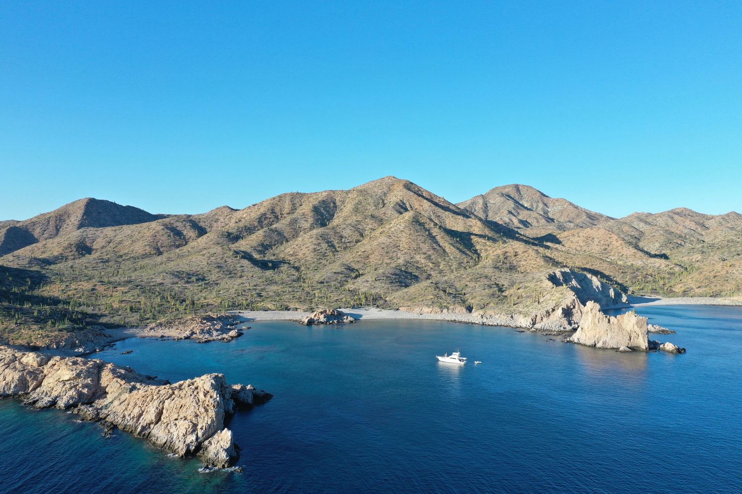 Drone Aerial Photo in Sea of Cortez Isla Catalina Boat at Anchorage