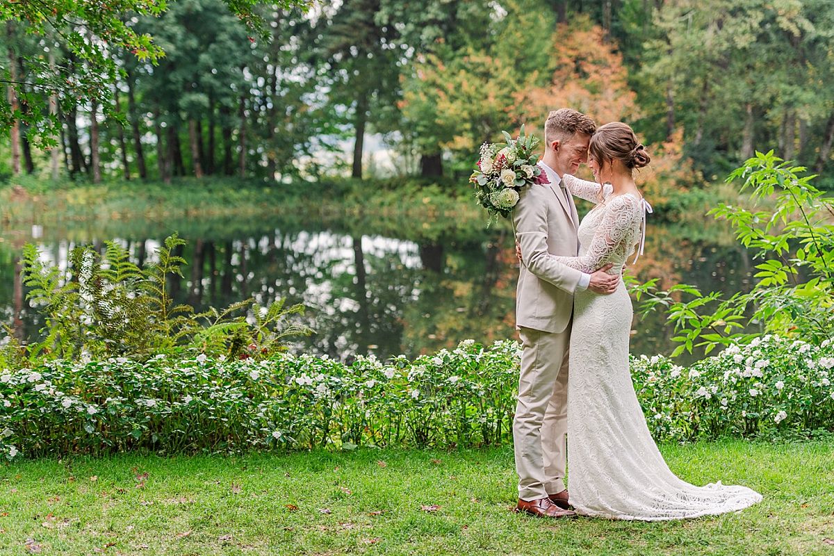 Bride and groom wedding portrait at Bridal Veil Lakes Oregon wedding venue with Indianapolis photographer