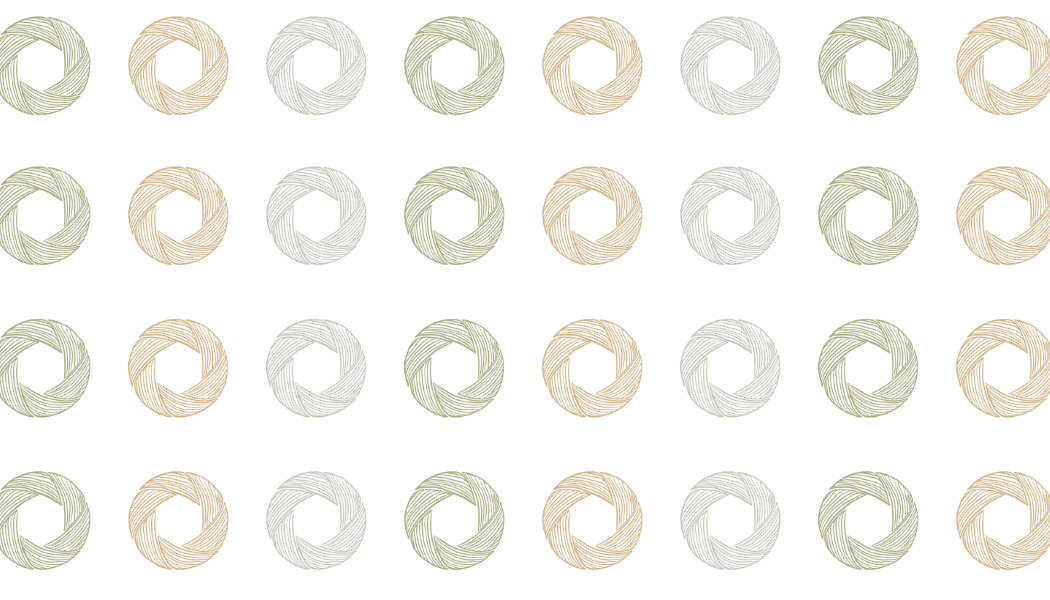Abstract circular pattern of beige, white, and green pastel donut shapes in repeating rows.