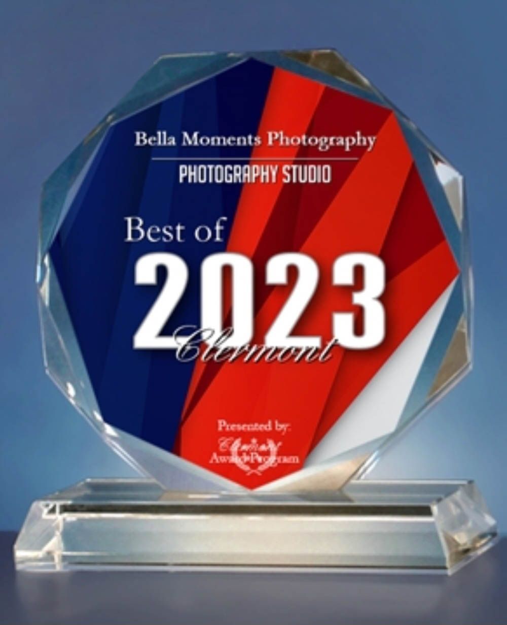 Professional photography award crystal trophy displaying Best of 2023 achievement.