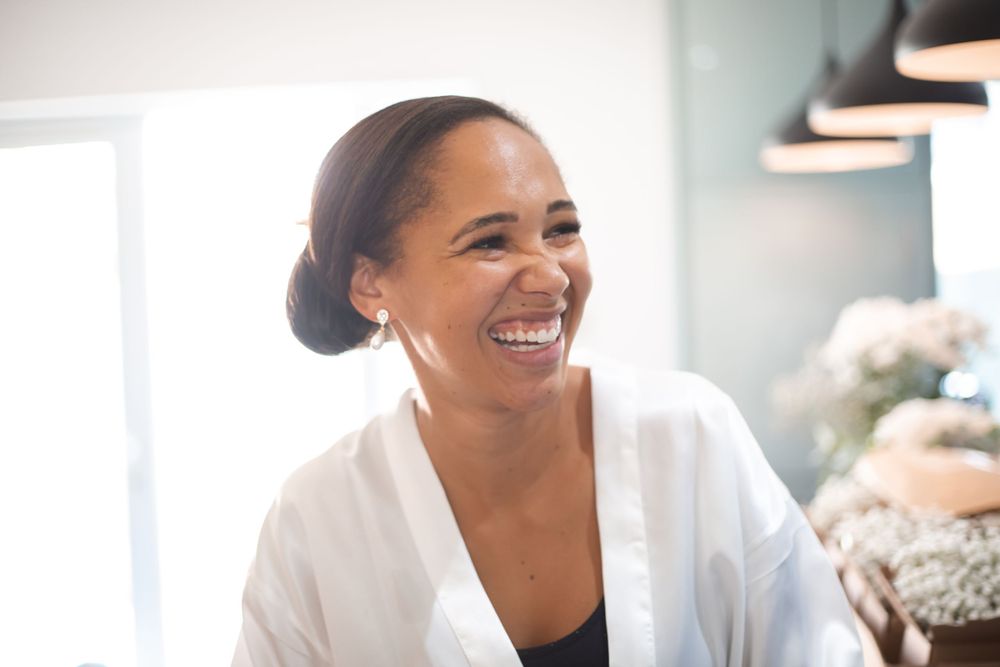 bride smiling during getting ready