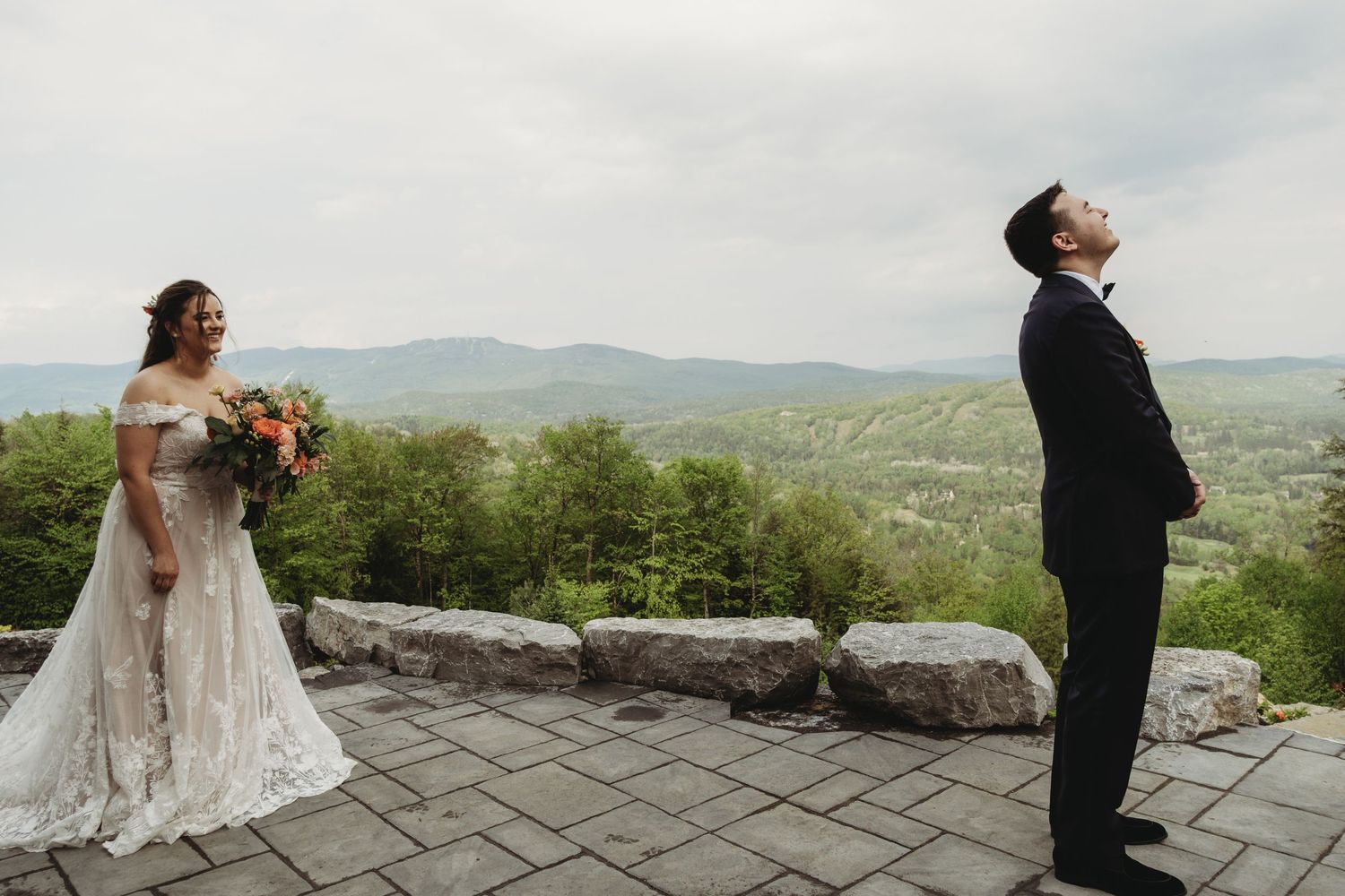 bride and groom first look