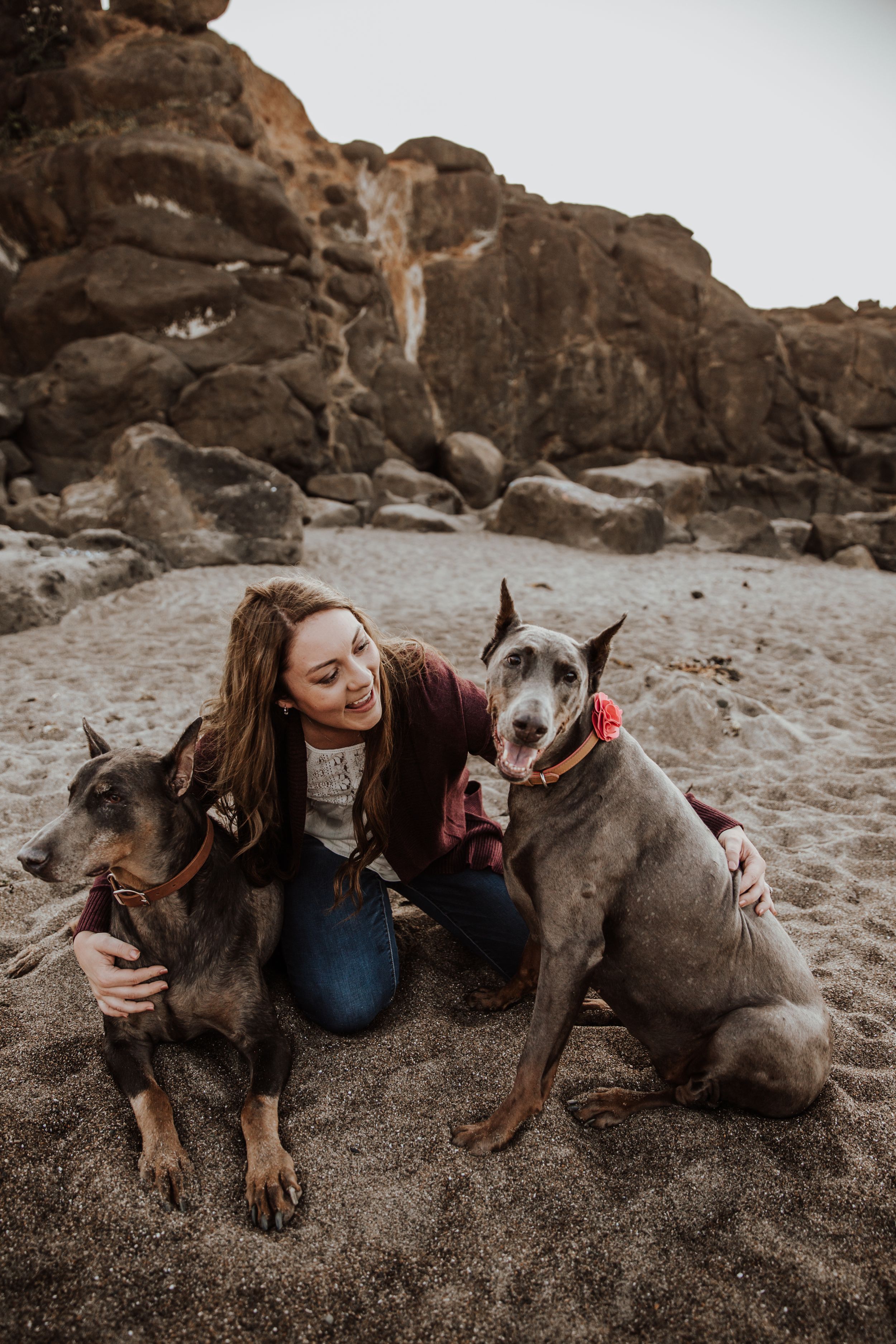 lady with two dogs
