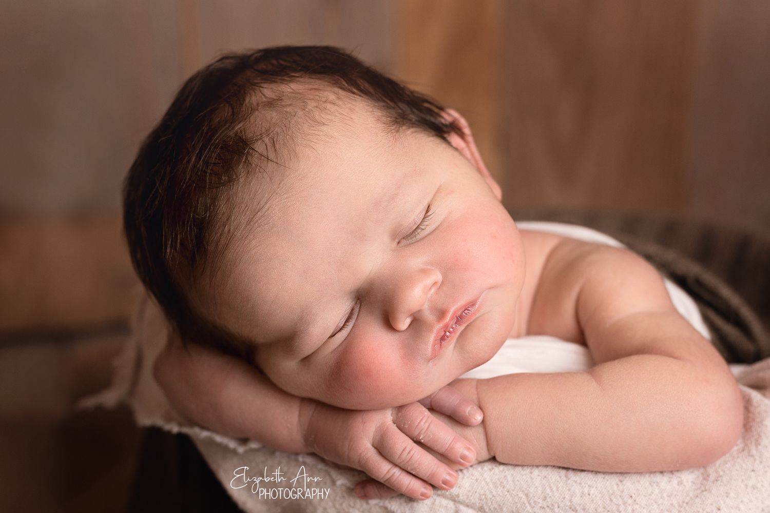Closeup portrait of sleeping newborn; Elizabeth Ann Photography Wisconsin