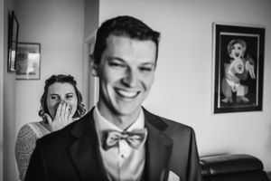 Eerste momenten voor de first look tijdens het ochtendmoment
