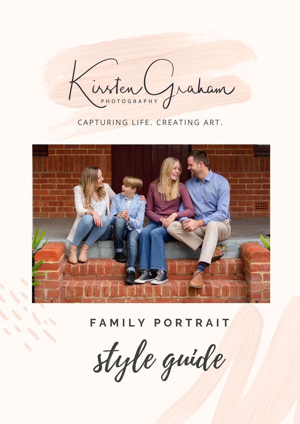 Professional family portrait style guide cover with logo and sample photo.