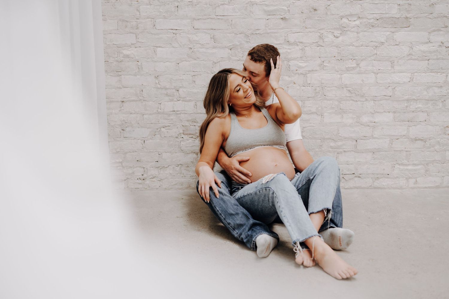 Mother-to-be maternity session at Oak Atelier in Conroe, Tx. Client is wearing Calvin Klein underwear.