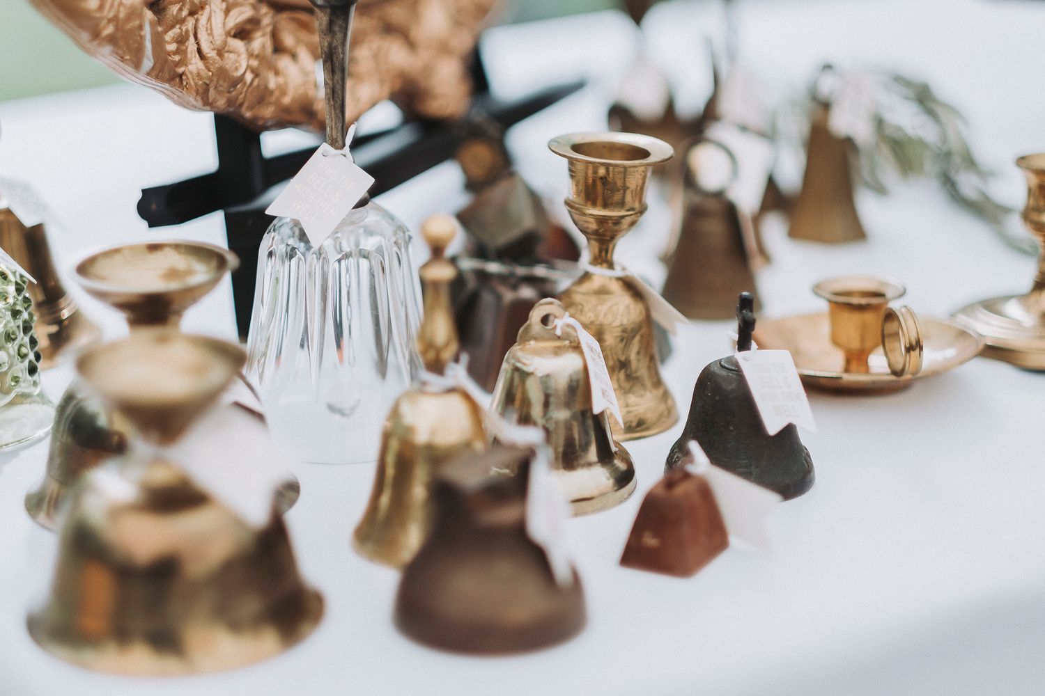 Wedding bells with little notes, waiting to be used for a perfect wedding reception exit