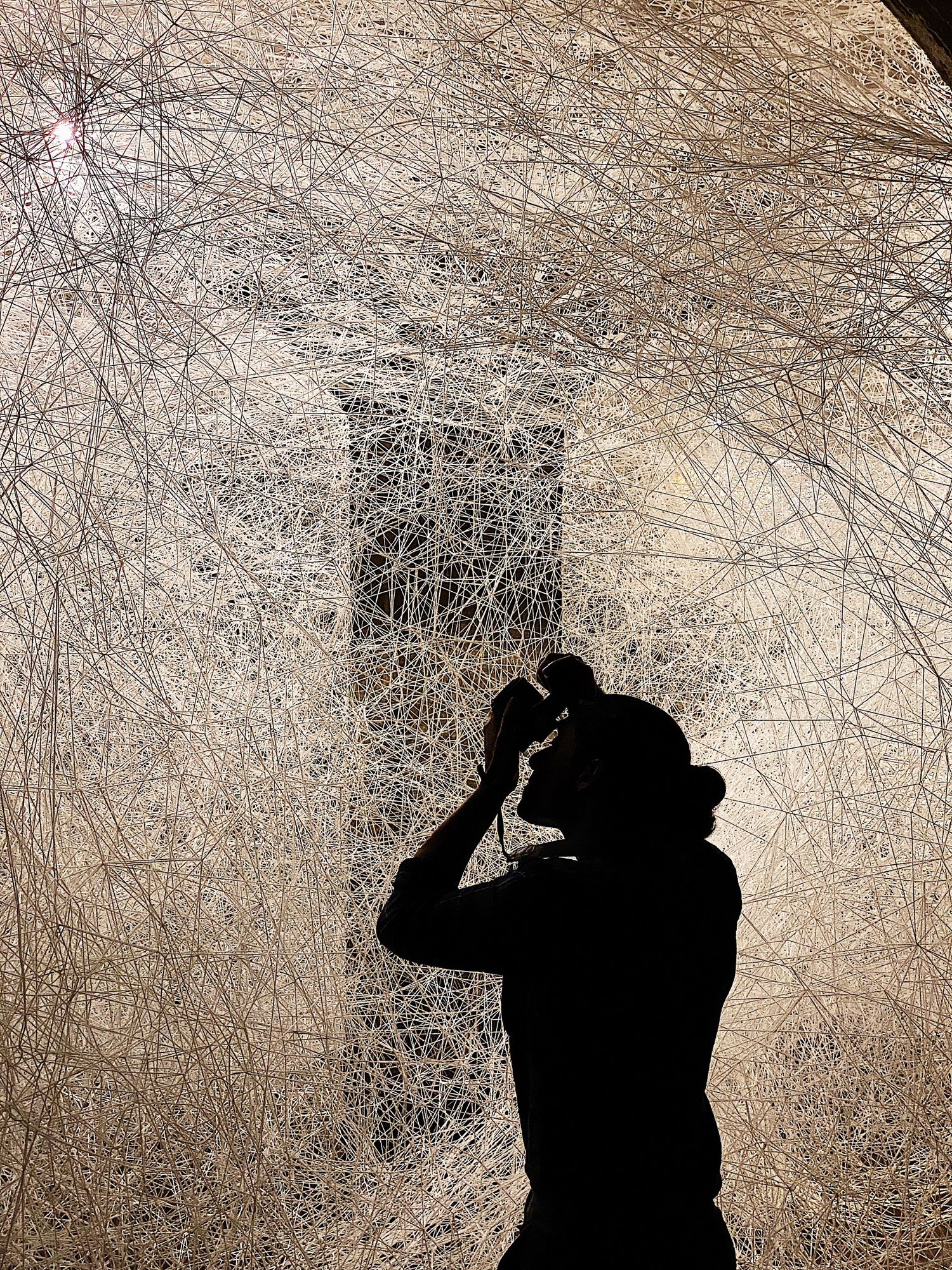 Daniel Joseph taking a photo of Chiharu Shiota exhibit in Copenhagen, Denmark