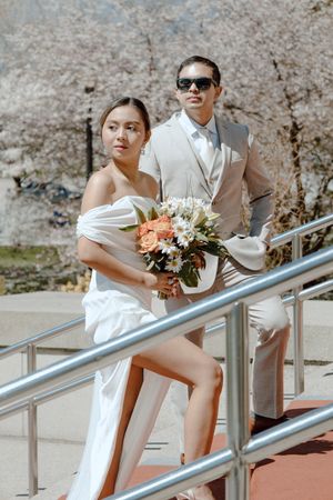 Bride and Groom looking somewhere pose