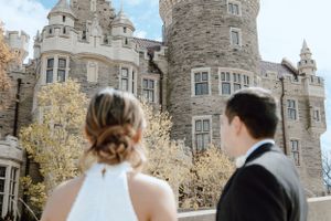Bride and Groom looking towards Casa Loma