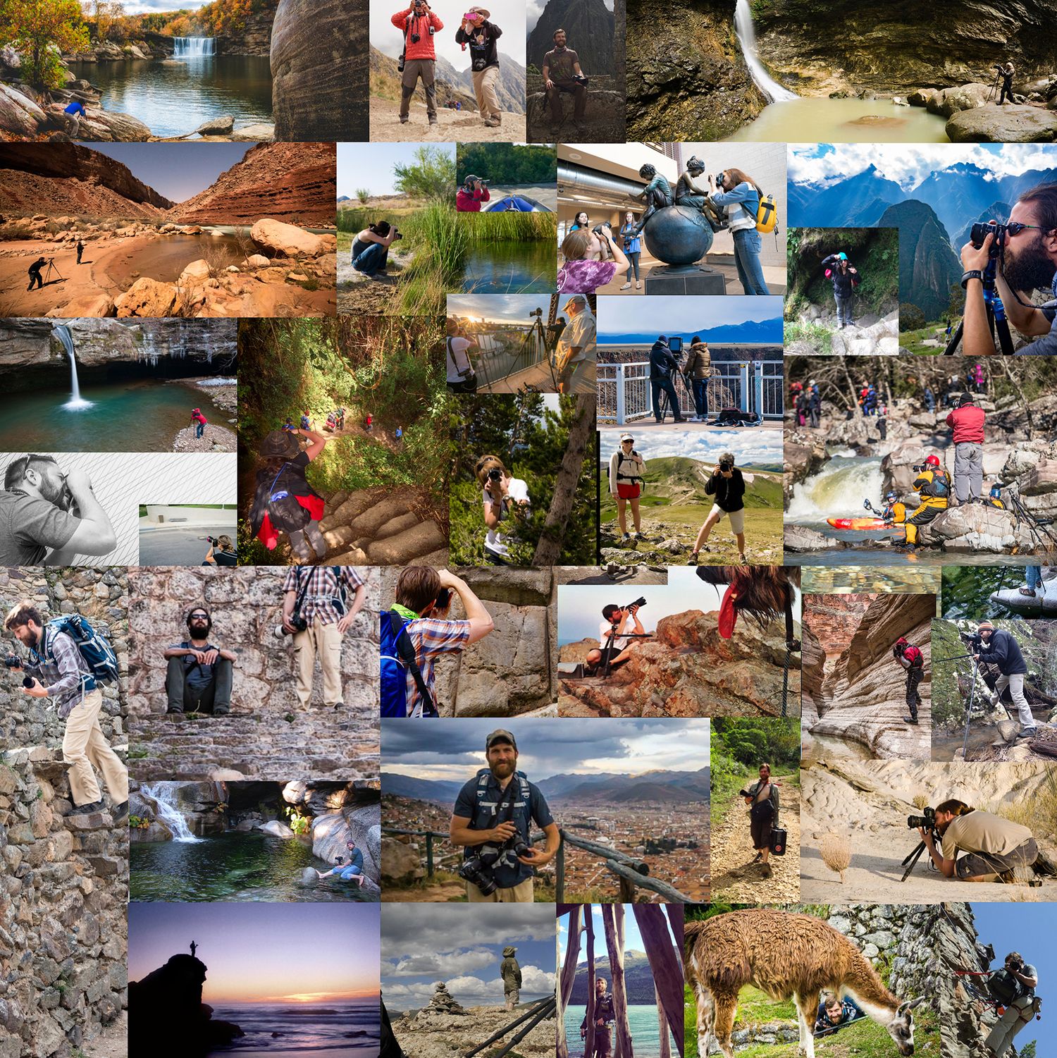 Photo collage by Alex Kent with dozen of photographers pointing cameras in various directions mostly in nature scenes