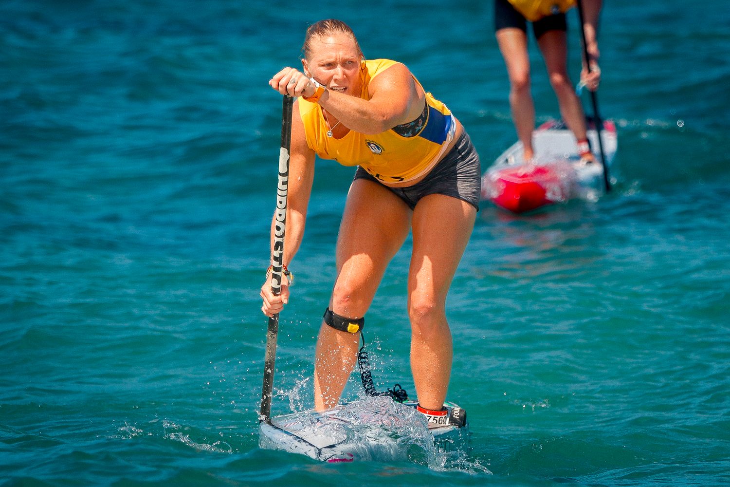 April Zilg, athlete in the discipline of Stand Up Paddleboard (SUP) at Escambron Beach in San Juan, Puerto Rico.