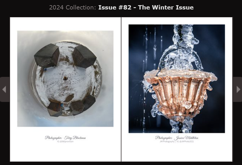 Collection of abstract photography featuring crystal and water elements for a winter magazine issue.