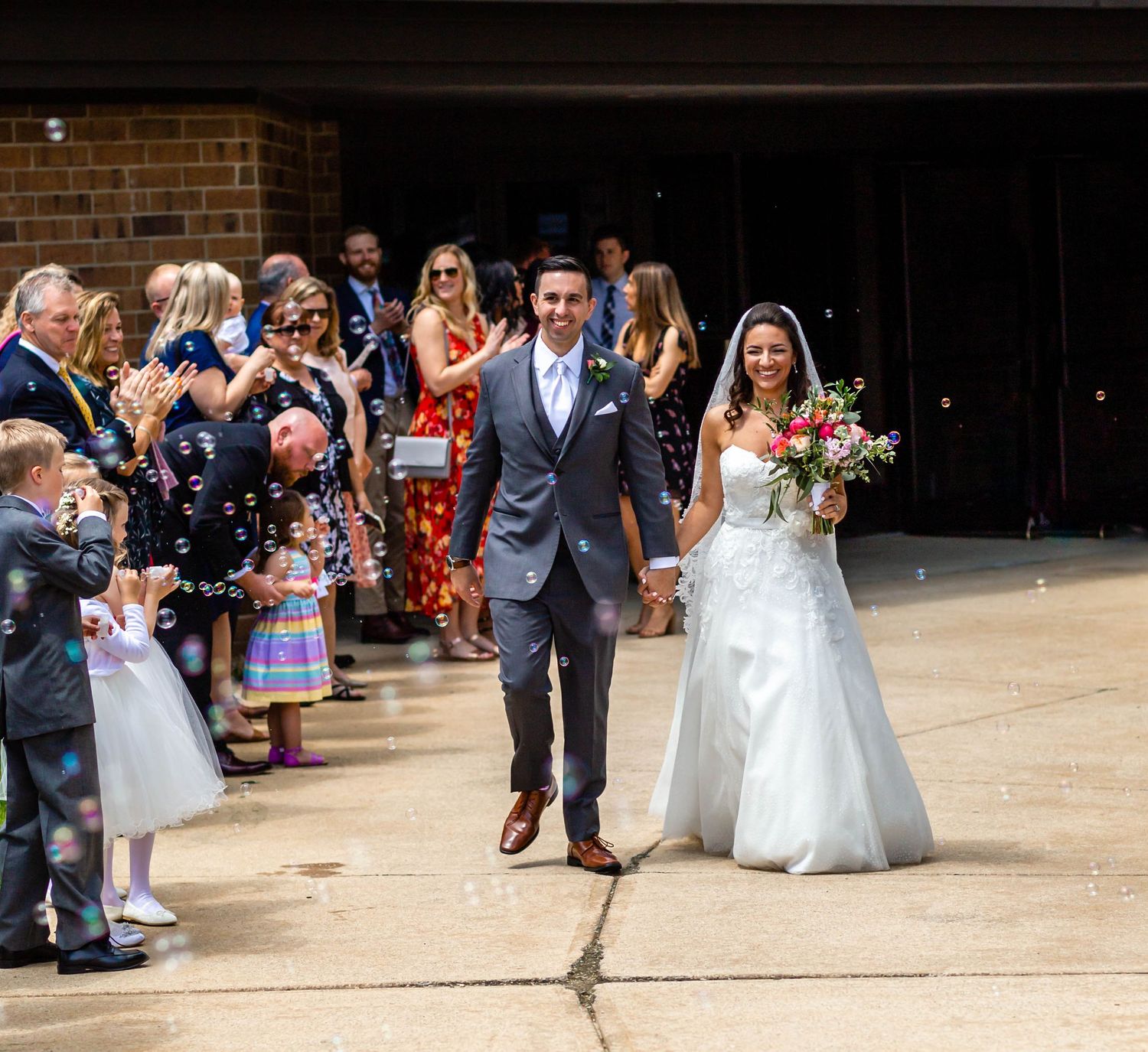 bubble exit at a cleveland, ohio wedding