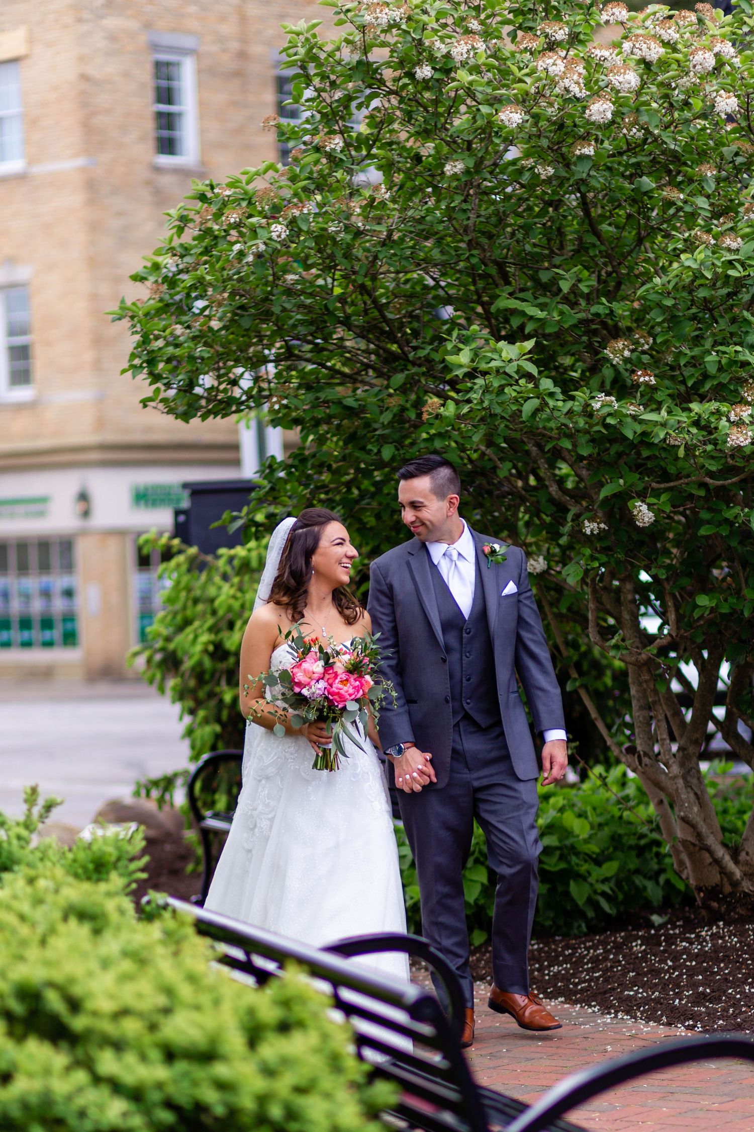 bride and groom walking