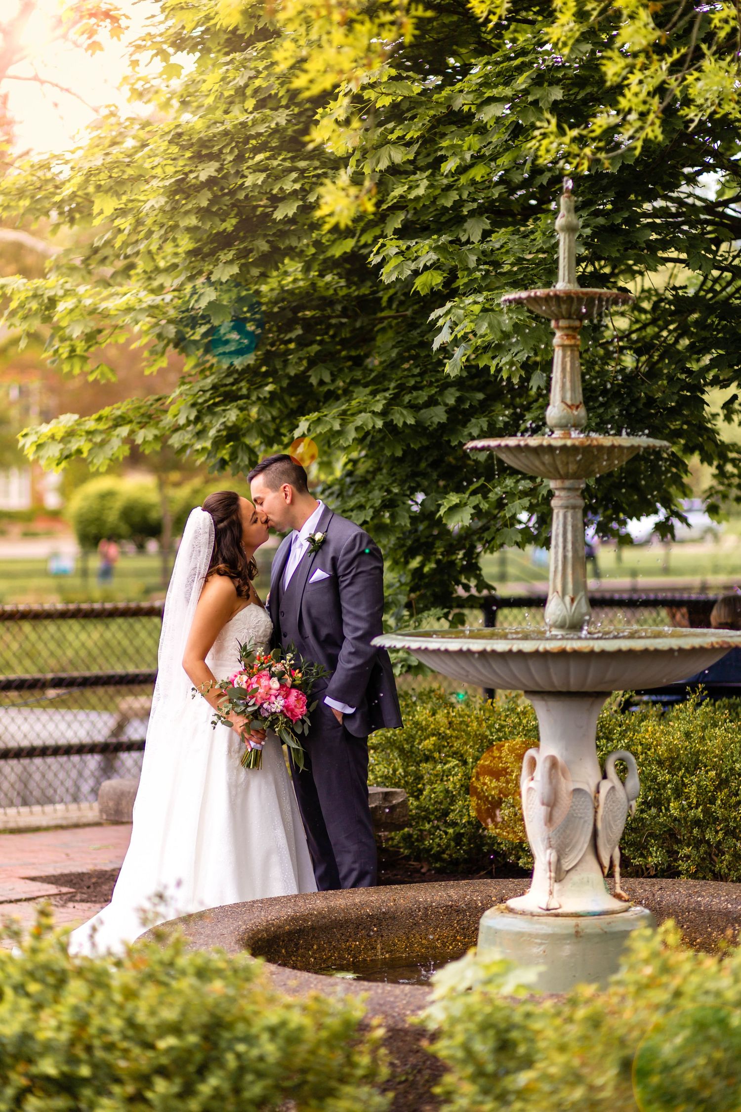 bride and groom kissing