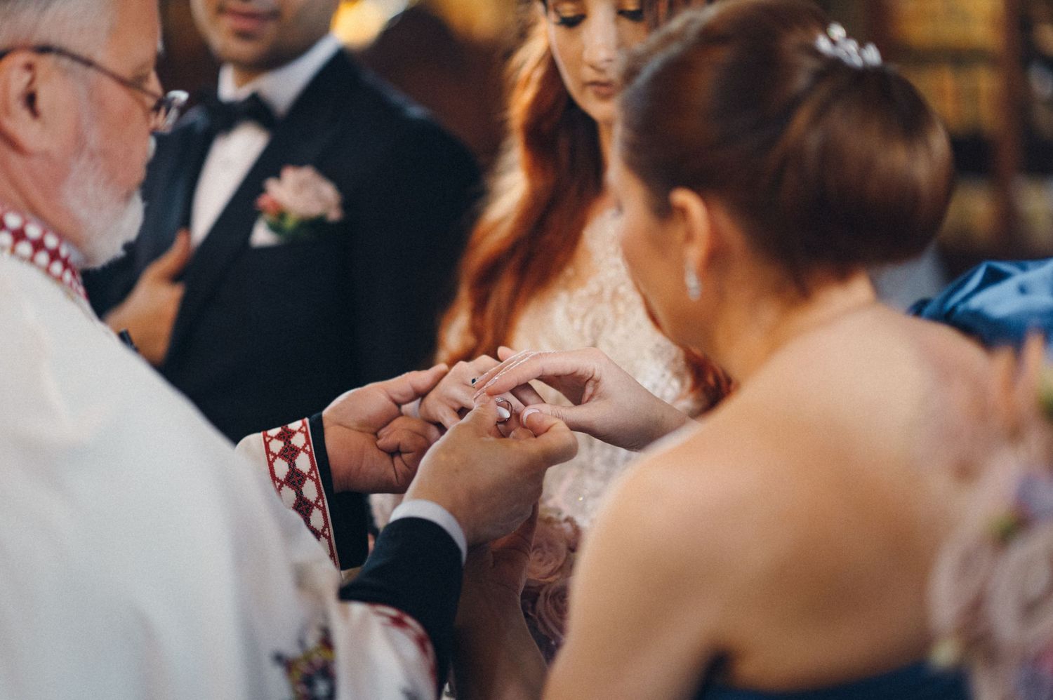 Exchange of rings during traditional orthodox wedding ceremony.