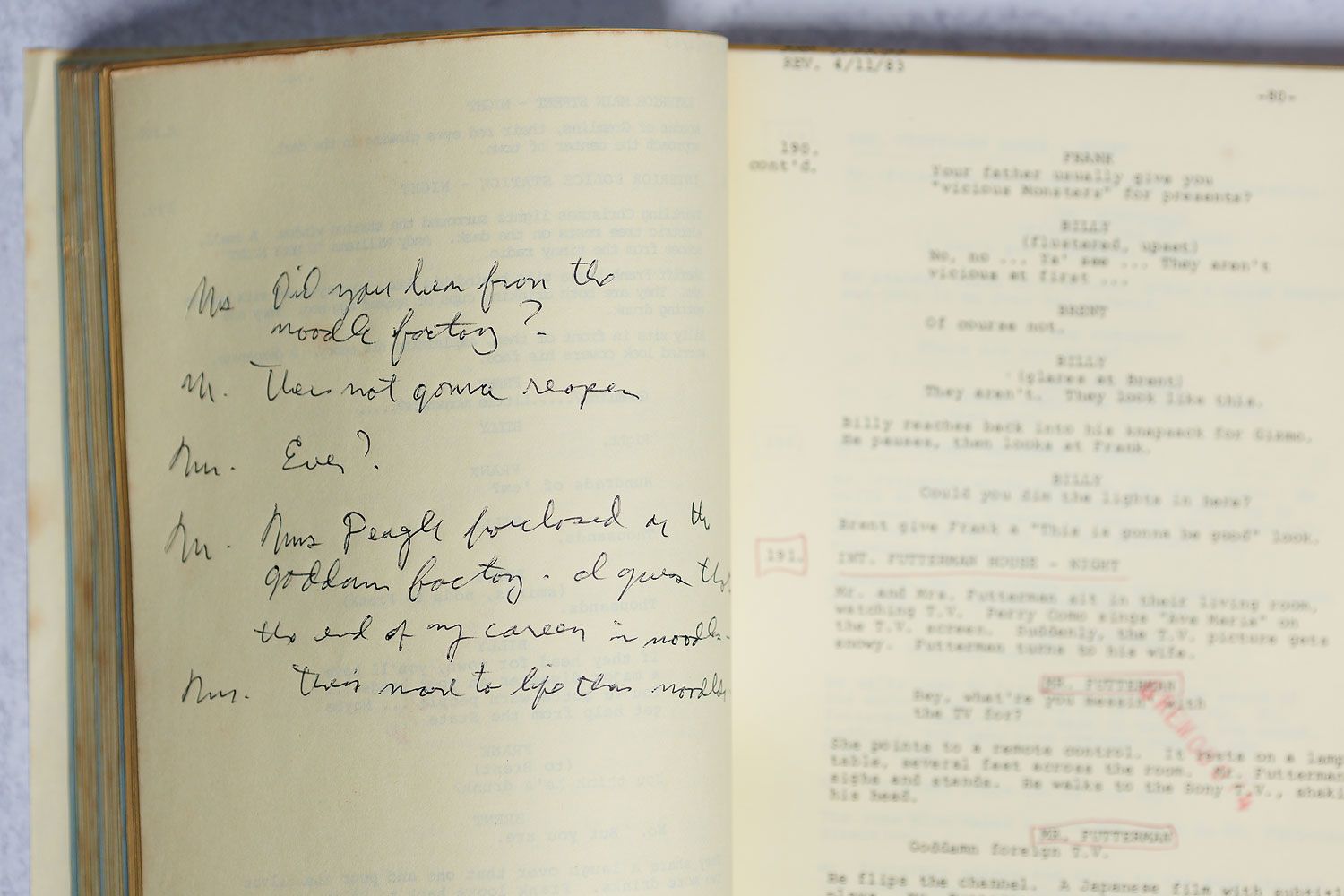 Handwritten Dialog notes from Dick Miller