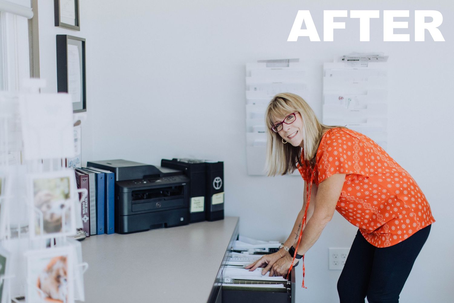 Bright, organized office space with clean desks and minimalist decor after cleanup.