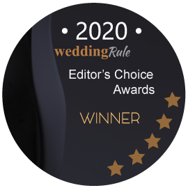 2020 WeddingRule Editor's Choice Awards winner badge with gold stars on black background.