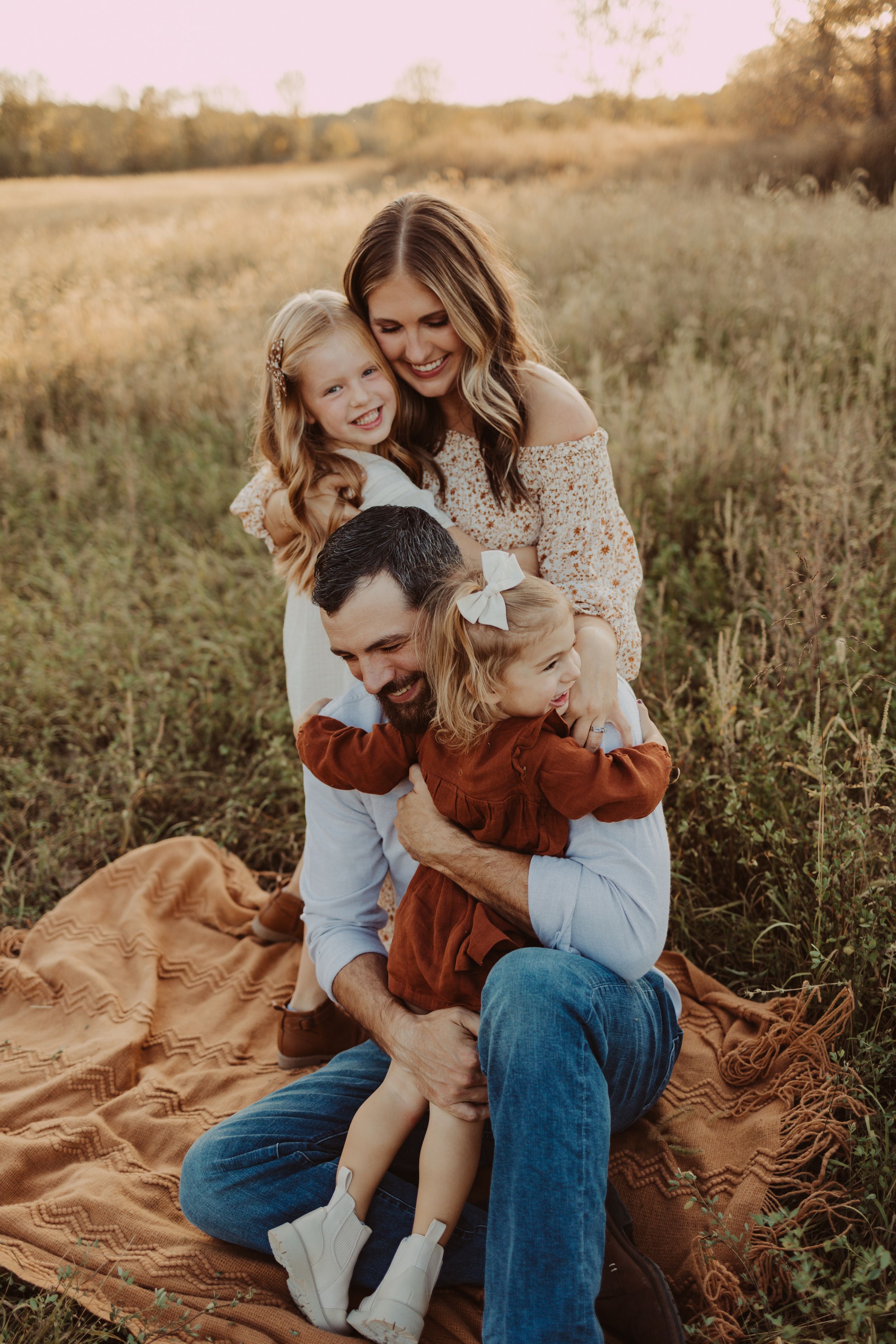 family hug on a blanket family session