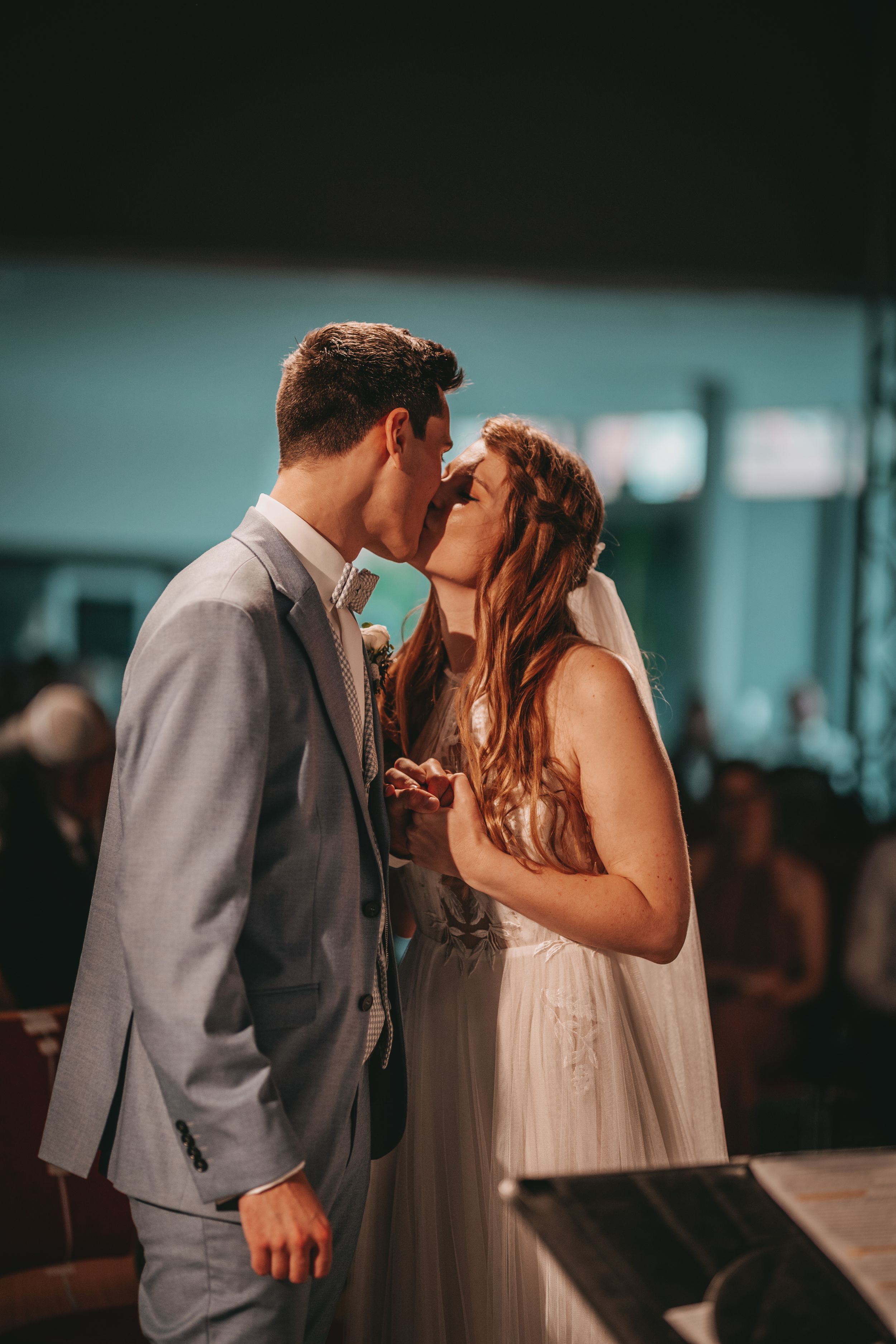 A romantic moment shared between newlyweds during their first dance.