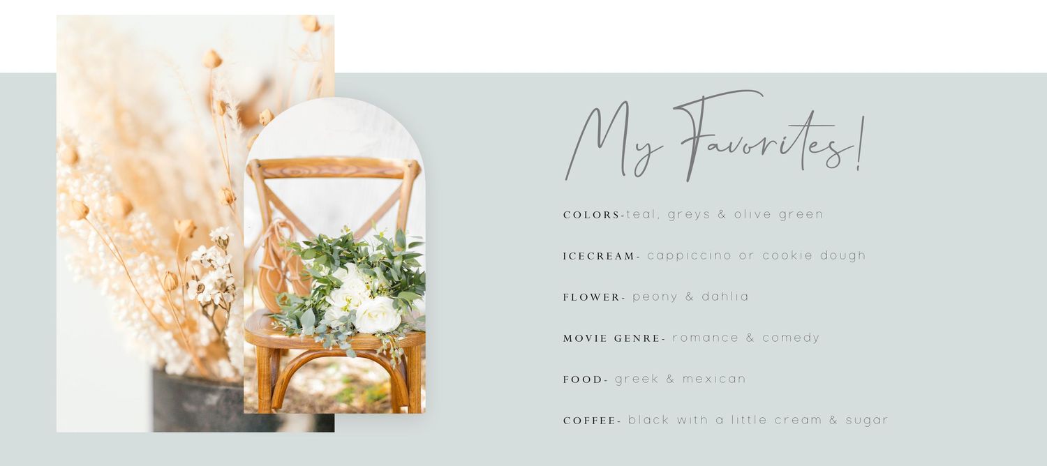 Photography pricing guide layout with floral arrangement against mint background.