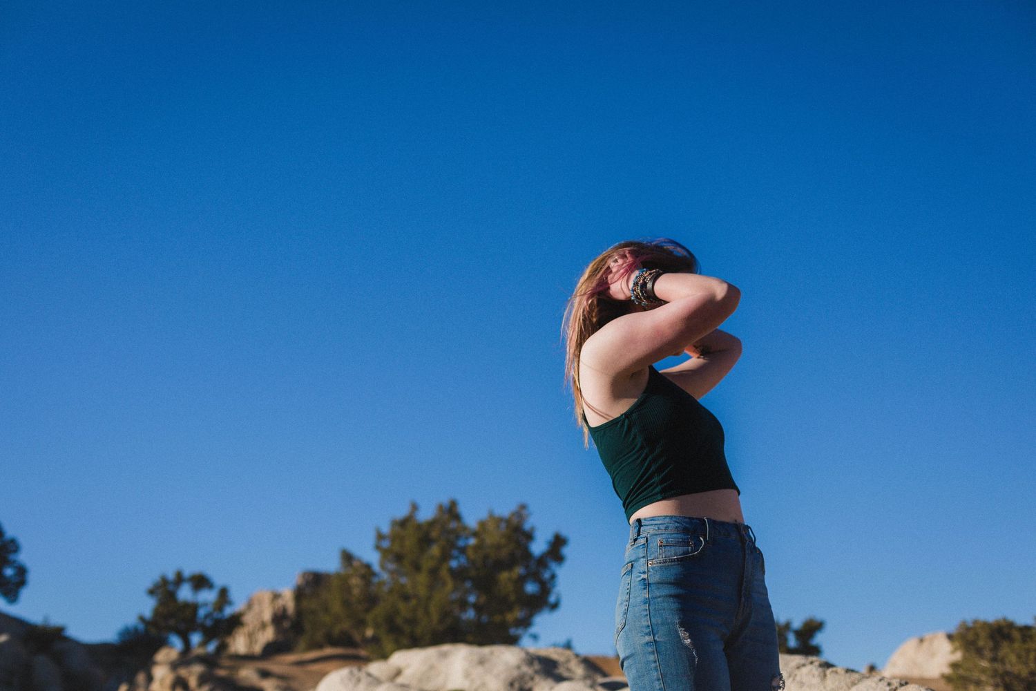 Moon Rocks Desert Nevada Senior Photo with Pink Hair