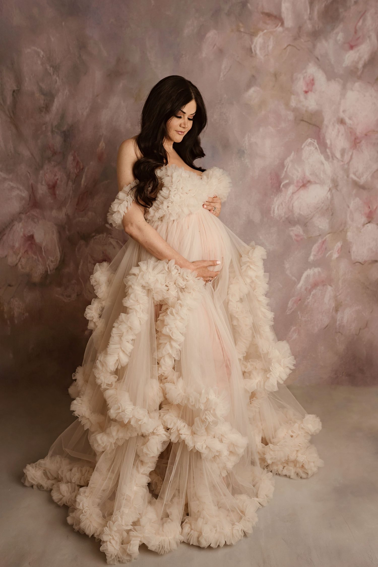 moreno valley maternity photography studio, pregnant woman in tulle gown