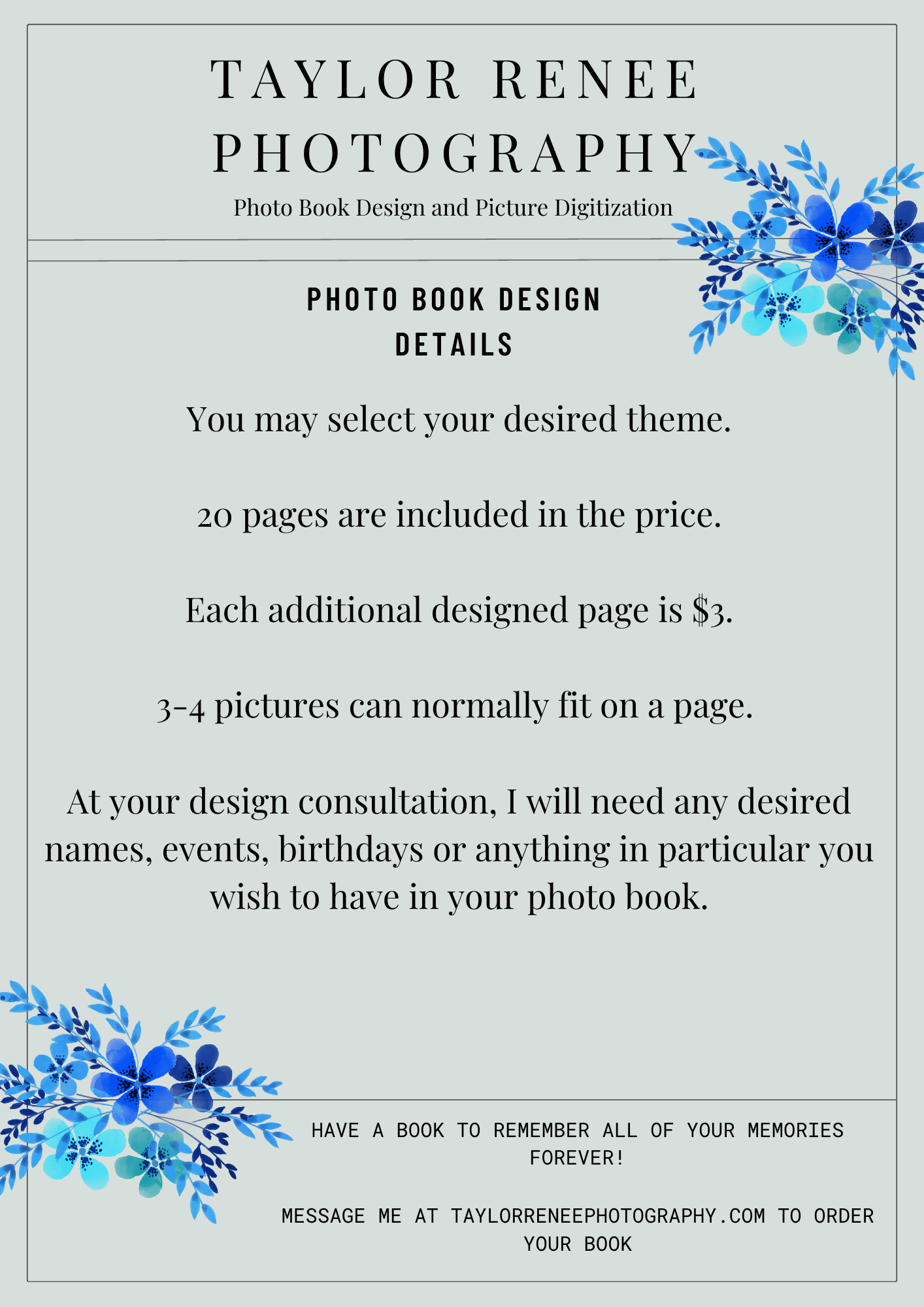 Ready to save pict Order a photo book from Taylor Renee Photography for endless memories. Photo book design details.