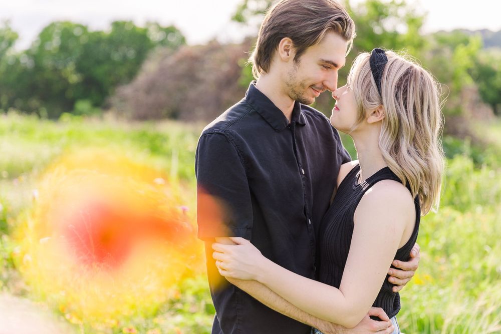 wildflower field engagement portrait