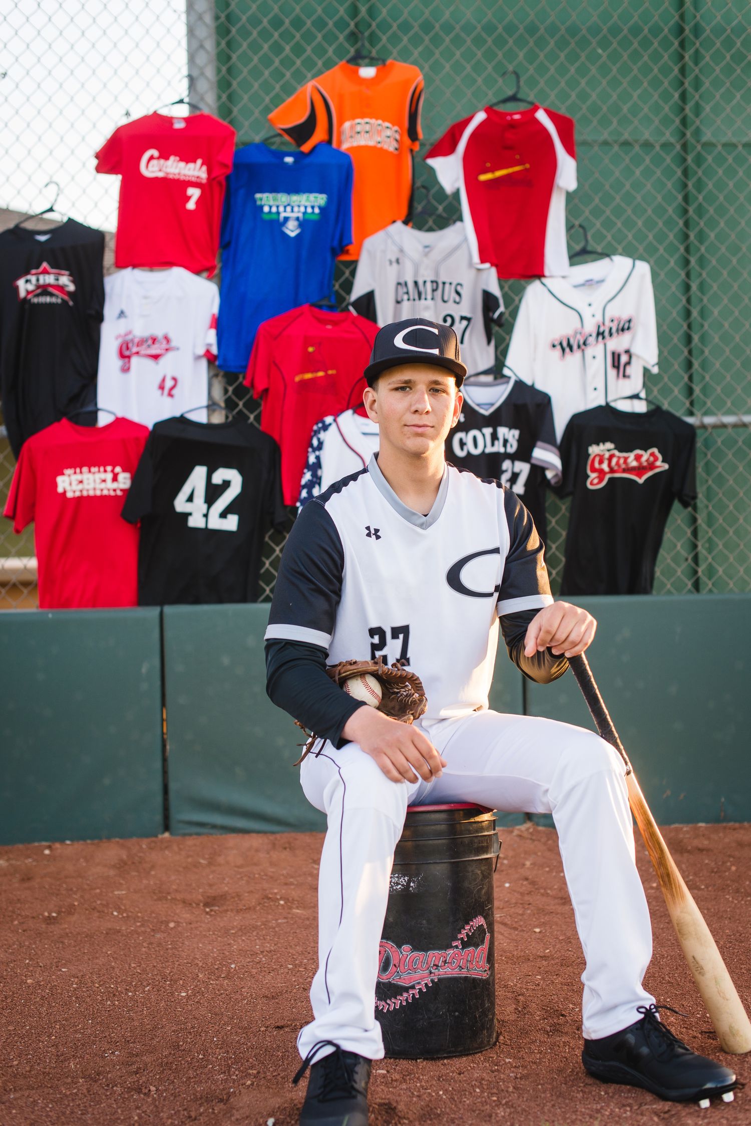 Campus Haysville high school senior pictures at baseball field - Derby, Wichita, KS photographer