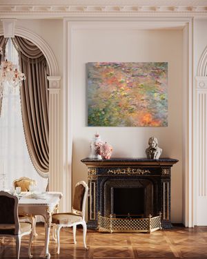 Elegant classical room with ornate fireplace and impressionist painting above mantel.
