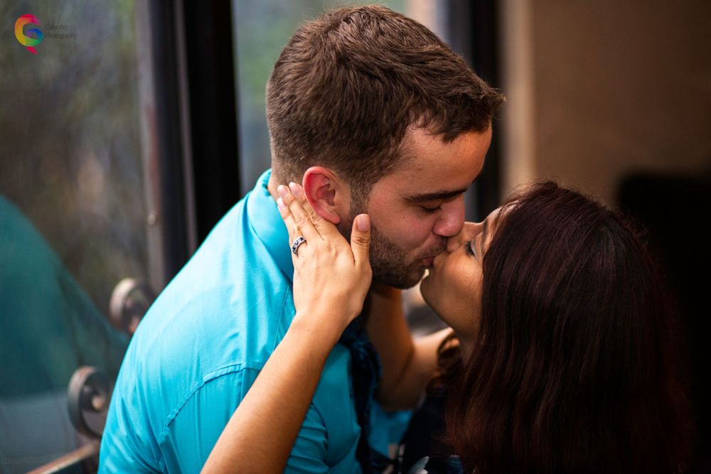 Fiance Bride and Groom Kissing Romantic Photo