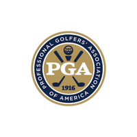 Row of prestigious golf and luxury brand logos including PGA and Ritz-Carlton.