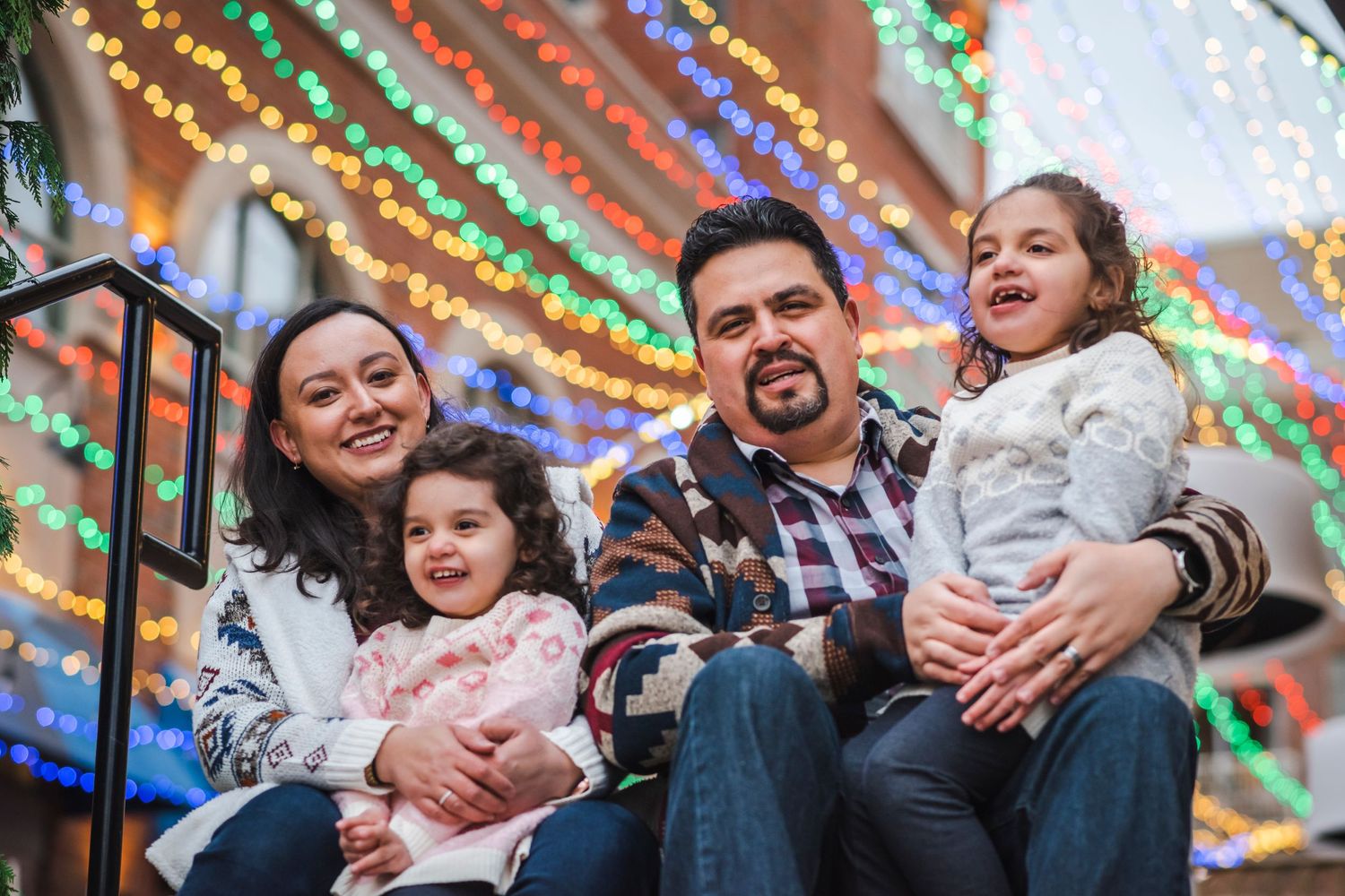 urban explorer Naperville city lights downtown holiday family Christmas photo