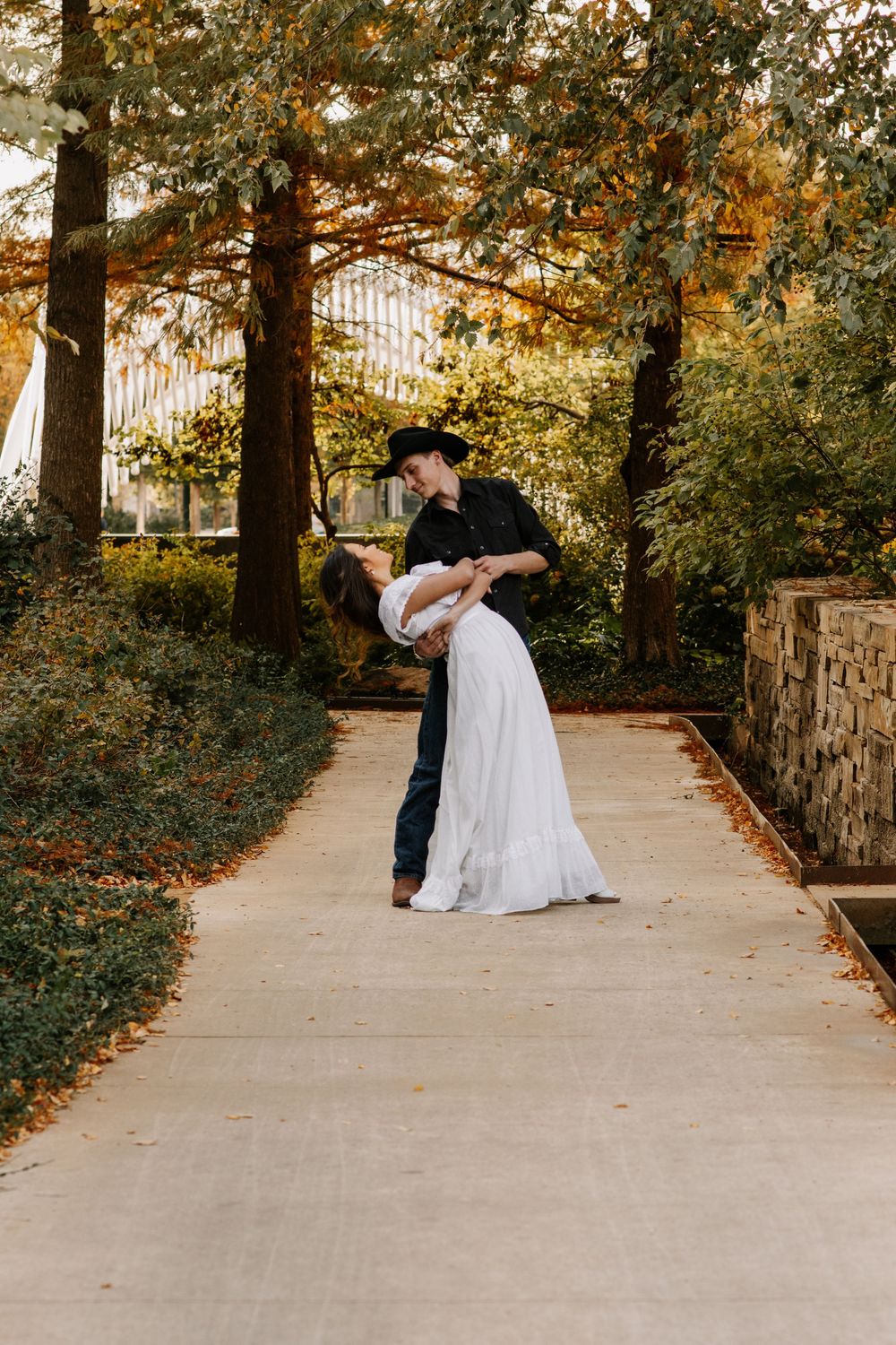 couple dancing at Myriad Botanical Gardens in Oklahoma City, Oklahoma.