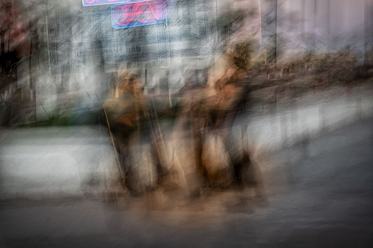Blurred artistic photograph with muted colors creating an ethereal atmosphere.