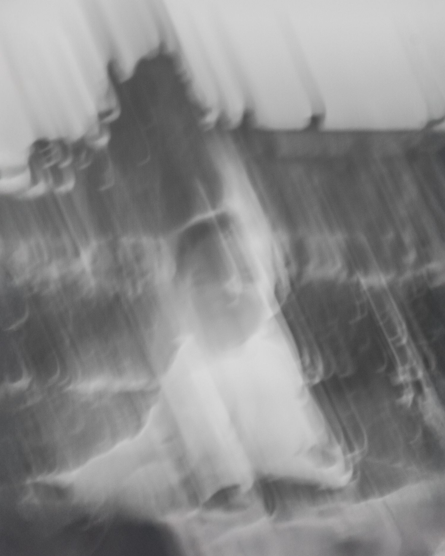 Abstract black and white motion blur creating ethereal patterns and textures.
