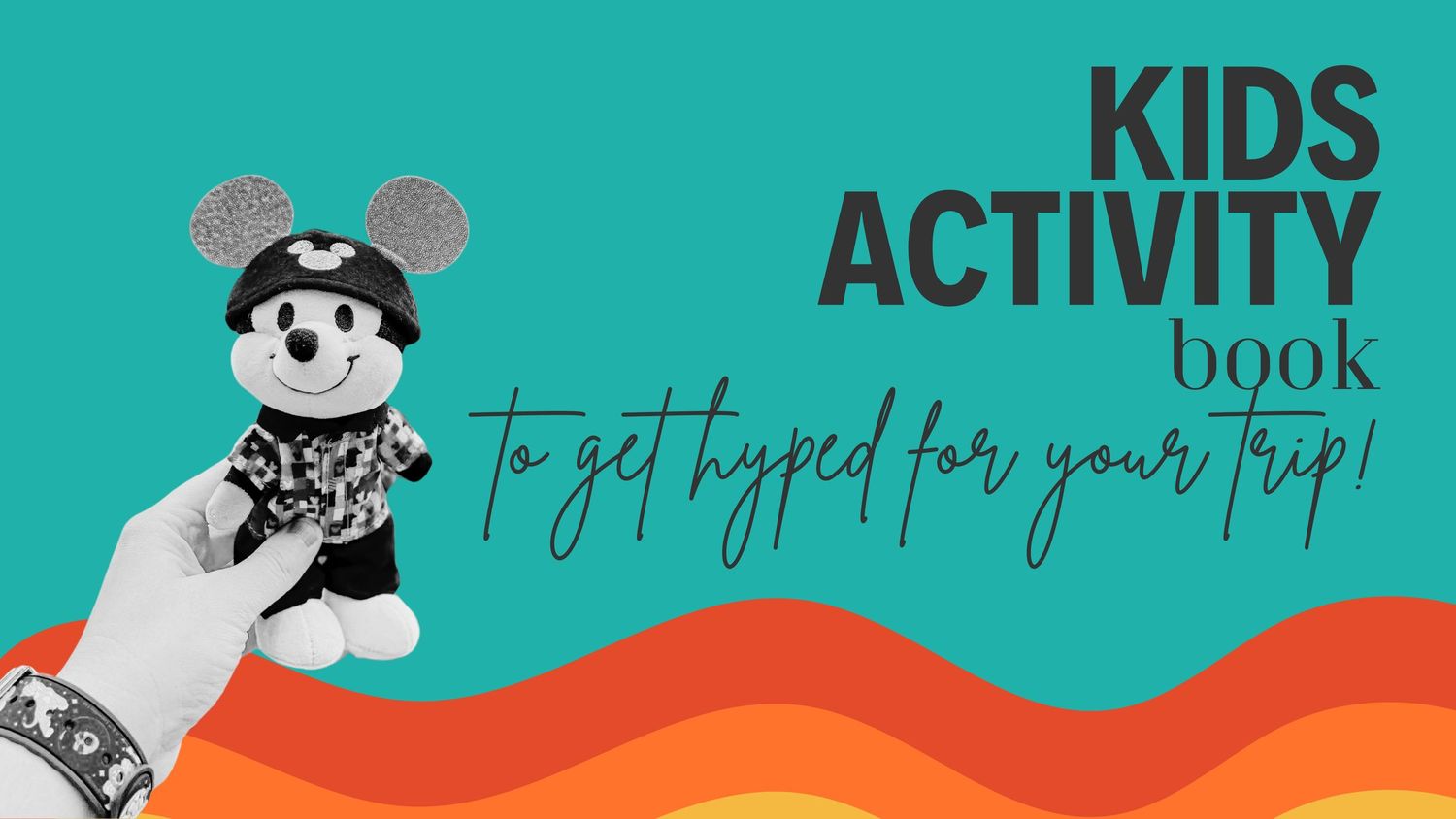 Teal banner featuring kids activity book text and decorative elements.