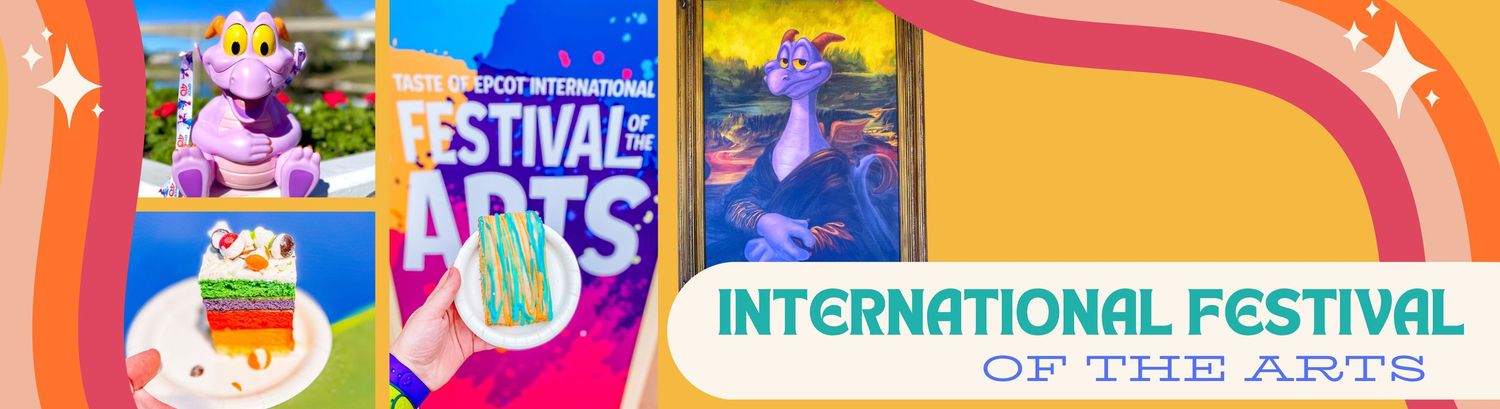 Colorful festival banner with bright rainbow designs and artistic elements.