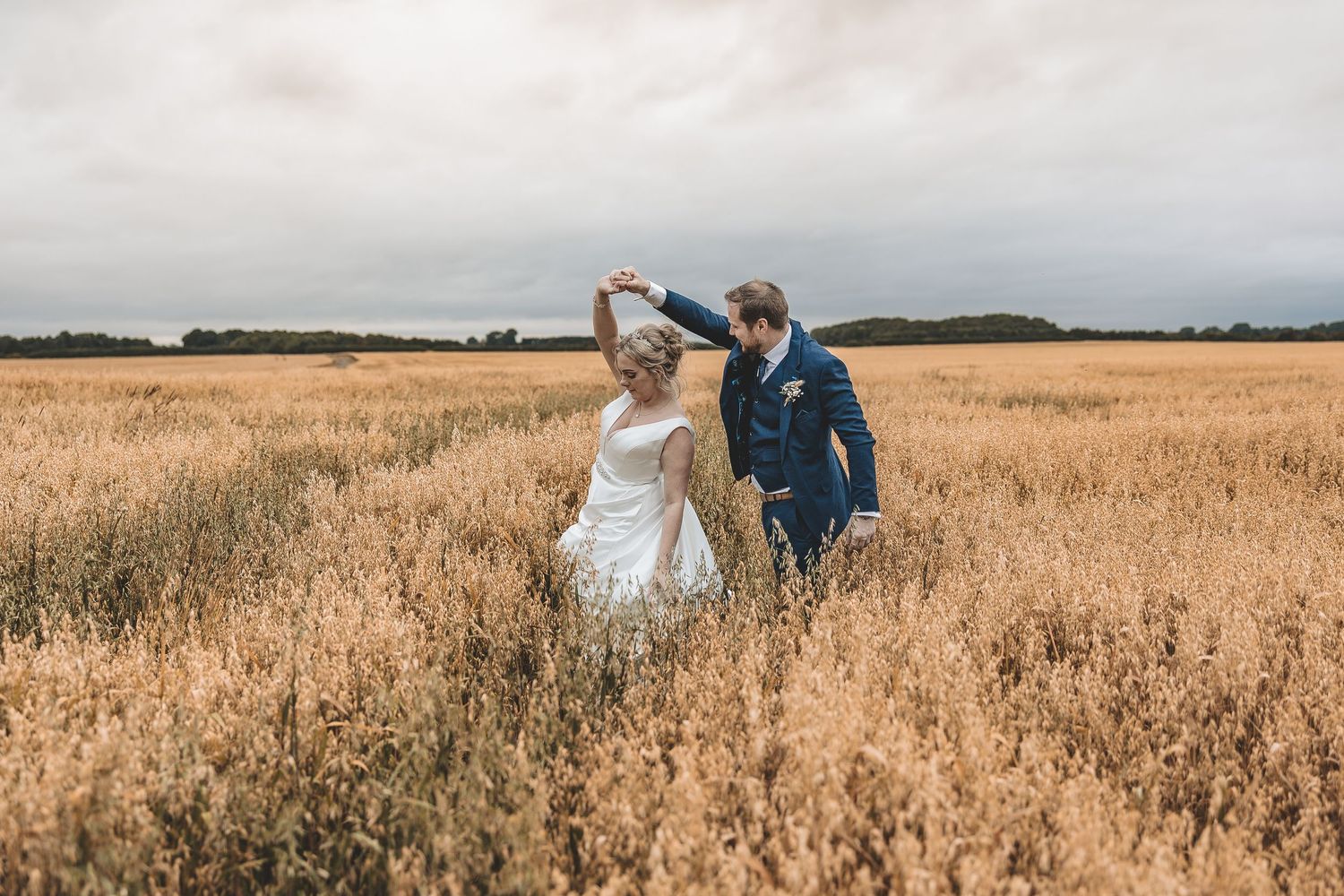 Couple making use of the barns field during their wedding day.