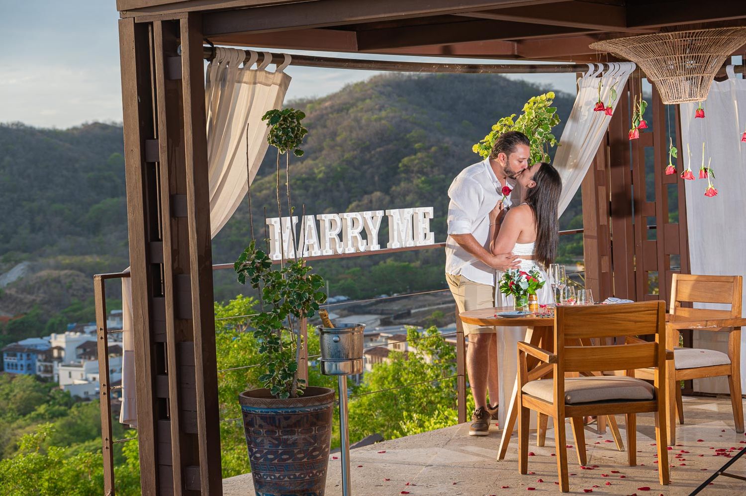 Proposal setup with flowers and candles in Playa Flamingo Costa Rica