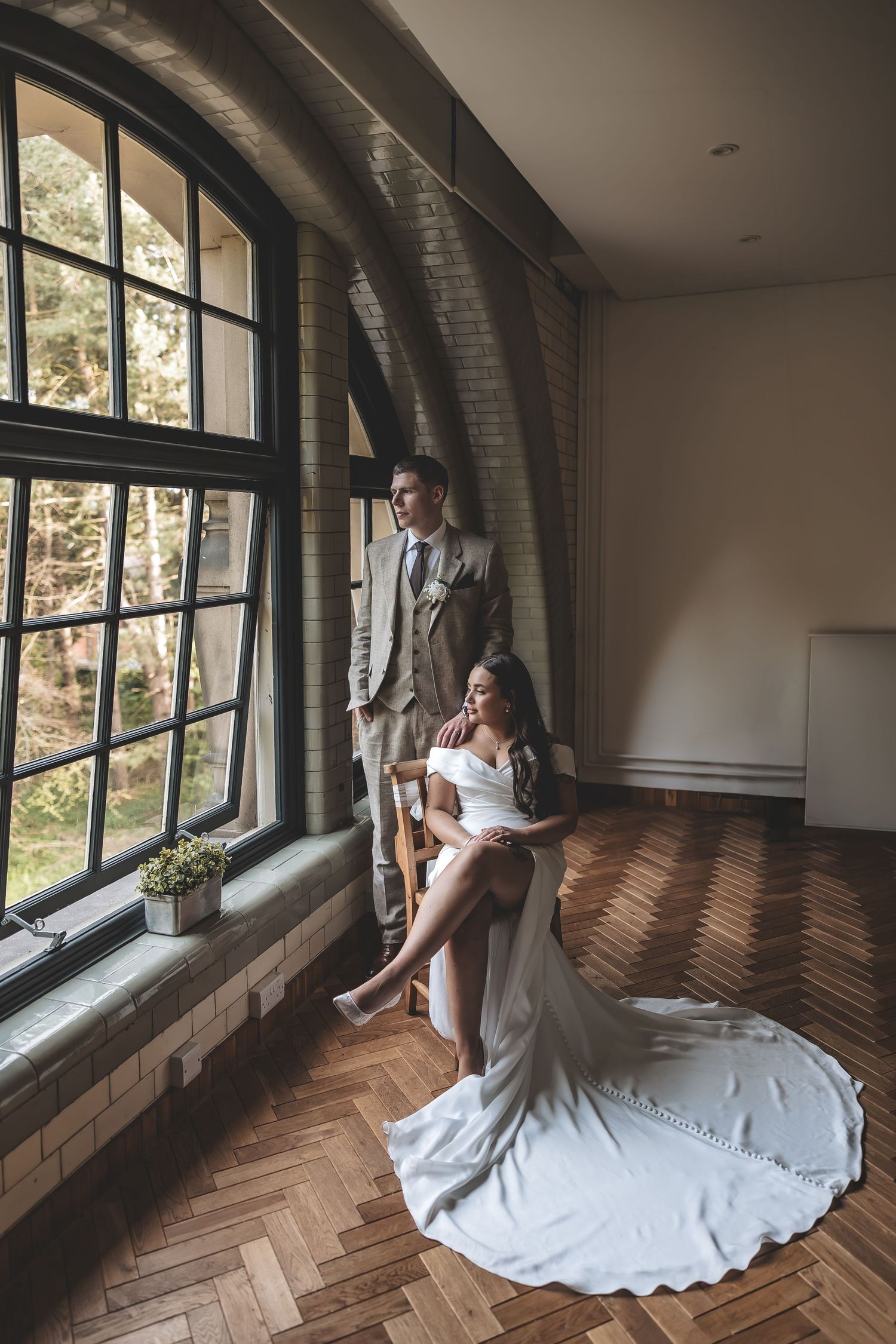 Wedding couple portrait using the venues natural light