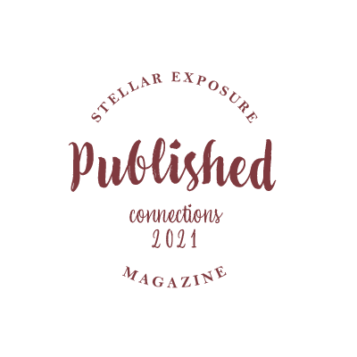 Red text logo for Stellar Exposure Magazine Published Connections 2021 on black background.