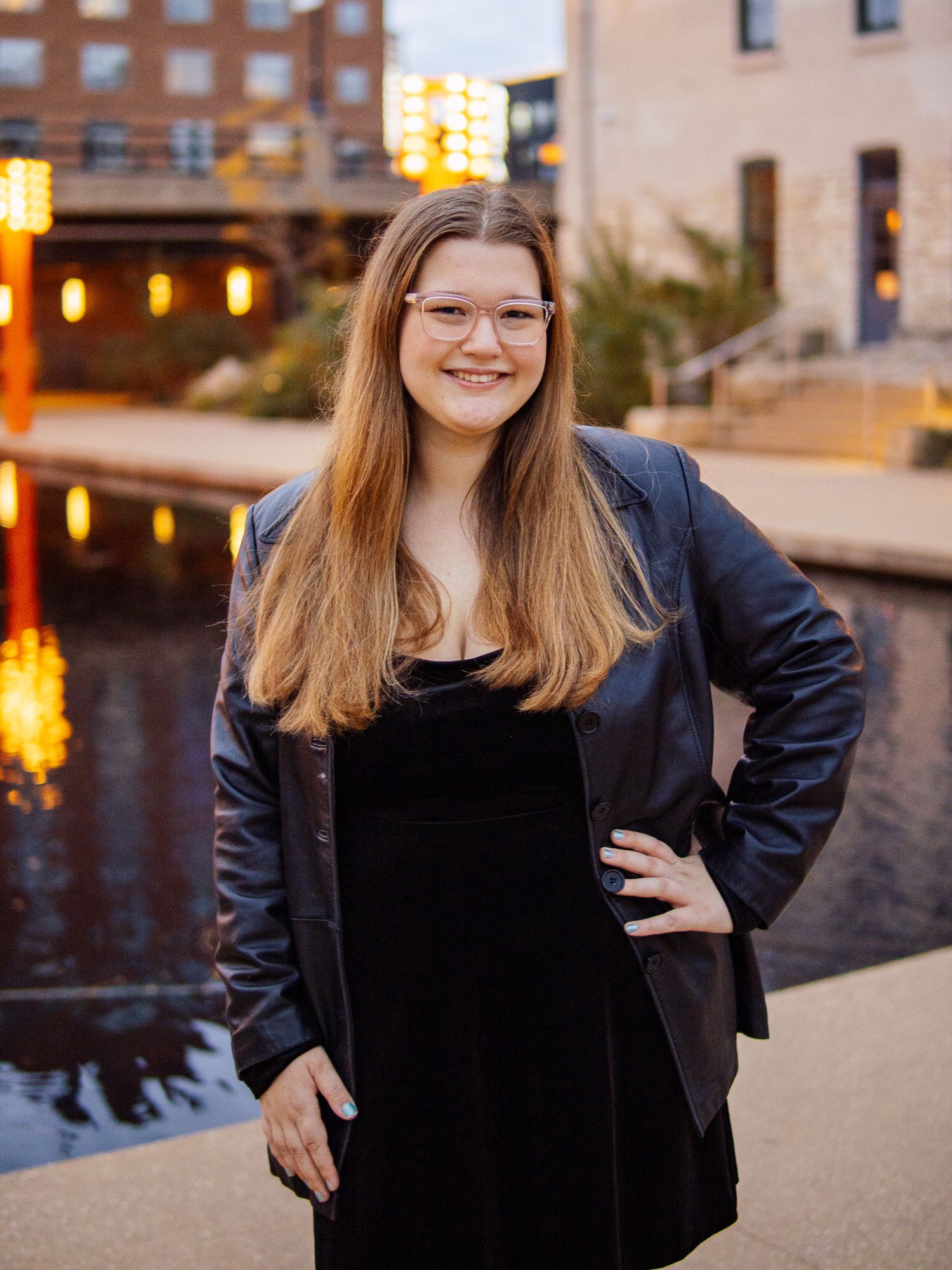 headshot of girl at night