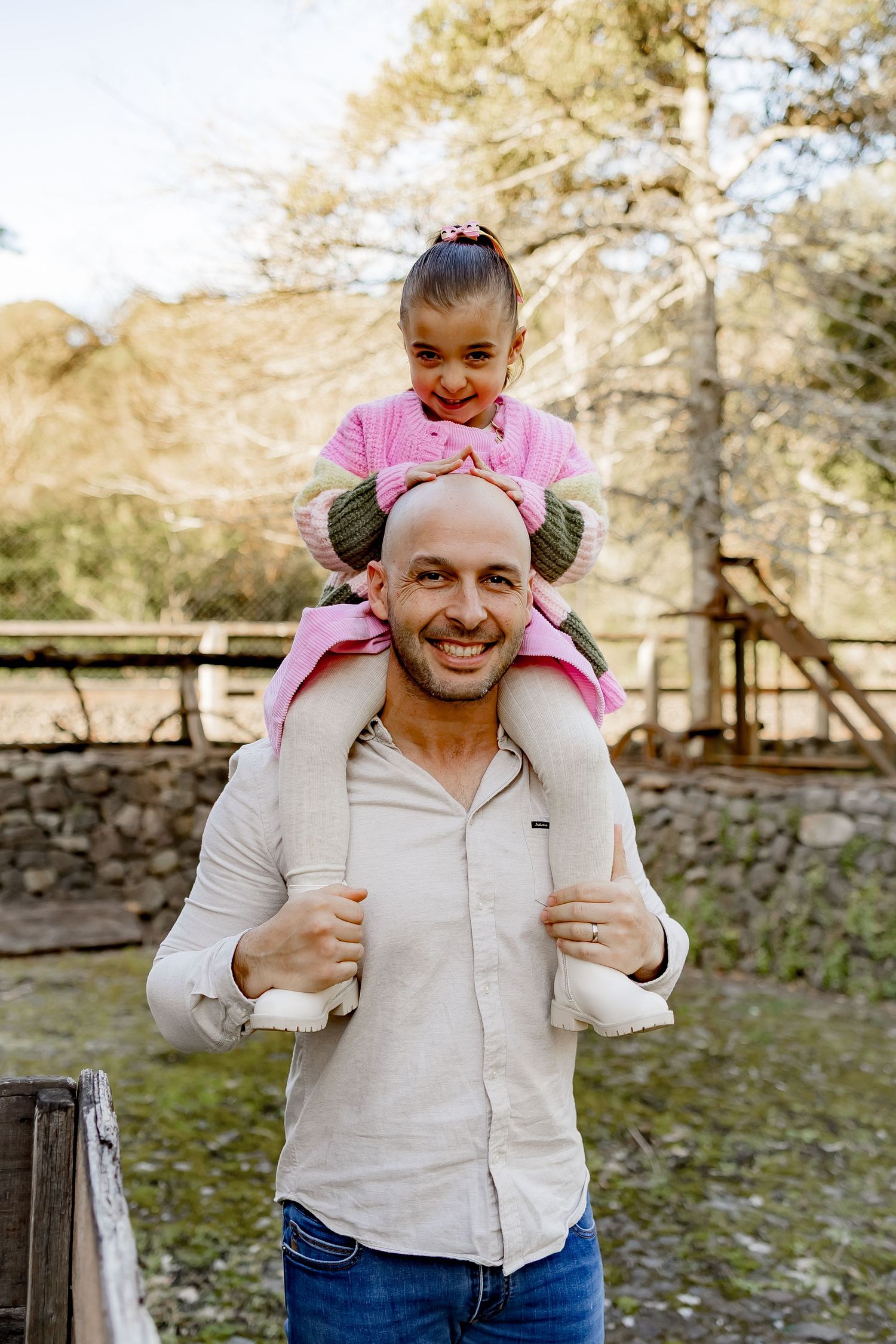 A series of four similar photos showing joyful outdoor piggyback playtime in a natural park setting.