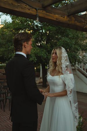 Bride and groom getting married at The Bentley House in St. George, Utah