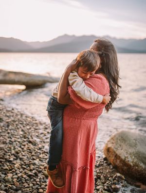 Family standing together during their family photoshoot at Whidbey Island near Seattle, Washington